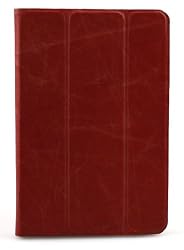 Bear Motion &reg; 100% Brazilian Buffalo Leather Folio Case for iPad Mini 7.9" / the 7.9 Inch Mini iPad Cover (Wake or put your device to sleep by opening or closing the case) - Vintage Red