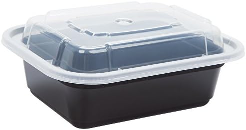 Reusable Microwaveable Food Storage Containers - Pack of 10 Stackable Bento Lunch Boxes with Lids, Freezer and Dishwasher Safe - 1 Compartment, 12oz - Black -By Homeryware