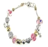 Two Tone Gold and Silver with Pink Murano Glass Beaded Pandora Style Love Theme Charm Bracelet Fashion Jewelry 41SfttDMYhL. SL160 Two Tone Gold and Silver with Pink Murano Glass Beaded Pandora Style Love Theme Charm Bracelet Fashion Jewelry