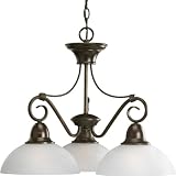 Progress Lighting P4579-20 3-Light Chandelier in Etched Watermark Glass with Twisted Wire Details and Wound Bands, Antique Bronze