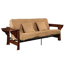 Tuscany Futon Frame and Serta Mattress Set - Tan Microsuede (Full)