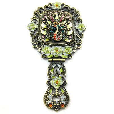 Best Price Antique Folding Makeup Hand Held Table Mirror Bling Peacock