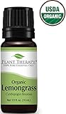 USDA Certified Organic Lemongrass Essential Oil. 10 ml (1/3 oz). 100% Pure, Undiluted, Therapeutic Grade.