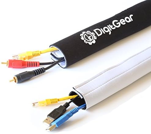 59" Cable Management Sleeve (5.3 inches wide) - Highest Quality Neoprene - Adjustable Black &amp; White Cable Organizer - Cord Organizer - Wire Hider Concealer Protector - For PC, TV, Office and Home