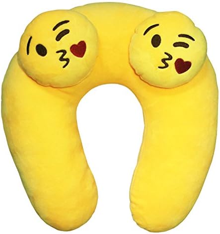 Giftoys Soft Plush Emoji U Neck Pillow with 2 Cute Emoji Protrusions to Massage Your Head (Fly Kiss)