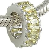 41Sg1EiQ7TL. SL160  Sterling Silver Jewelry: November Citrine Yellow Birthstone Baguette CZ and 925 Sterling Silver Spacer Bead fits European Charm Bracelet