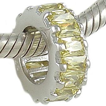 41Sg1EiQ7TL Sterling Silver Jewelry: November Citrine Yellow Birthstone Baguette CZ and 925 Sterling Silver Spacer Bead fits European Charm Bracelet