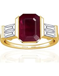 18K Yellow Gold Emerald Cut Ruby Fana Designer Ring
