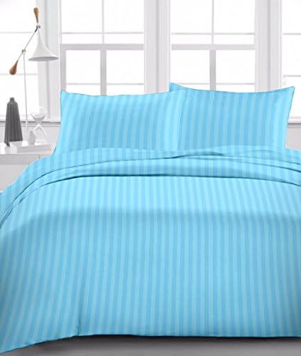 Whasmos Decor Egyptian Cotton 400-Thread-Count 6 PCs Home Bedding Sheet Set (1 Fitted Sheet+22 Inch Drop,1 Flat Sheet &amp; 4 Pillow Case) Light Blue Stripe Twin-XXL Size
