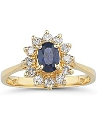 0.25 Cts Diamond & 0.60 Cts Blue Sapphire Solitaire Ring in 14K Yellow Gold