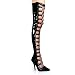 5 Inch Sexy High Heel Thigh High Boot Open Front With Wrapping Single Sole Boot Black Stretch Patent