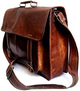 Jaald 18" Men's Genuine Leather Large Briefcase Laptop Macbook Messenger Bag with Strap