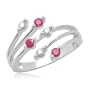 10k White Gold Created Ruby with Diamonds Bypass Ring, Size 10