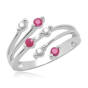 10k White Gold Created Ruby w  Diamonds Bypass Ring by Amazon.com Collection