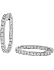 Diamond Earrings - Oval Diamond Hoop Earrings in 18k White Gold