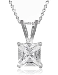 Sterling Silver Square Cubic Zirconia Solitaire Pendant Necklace, 18"