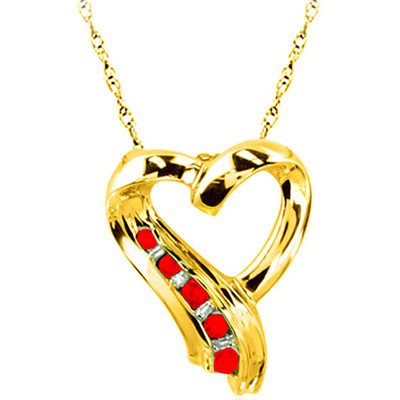 14k Yellow Gold Journey Diamond and Ruby Heart Pendant with Free Leather Photo Album