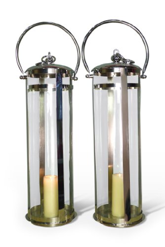 Pair Cardoso Tall Modern Silver Lanterns
