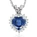 Heart Shaped Natural Sapphire and Diamond Necklace in 18k White Gold (G, SI2, 1.15 cttw) Certificate of Authenticity