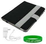 Black and Silver Canvas Case and Travel Wall Charger for Amazon Kindle 2 E-Reader Reading Device (Kindle NOT Included)