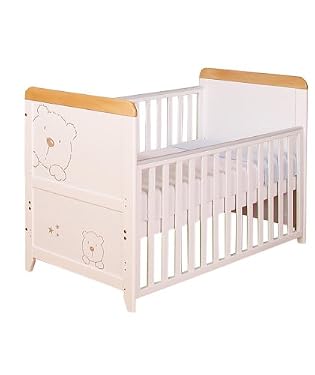 Tutti Bambini Three Bears Dropside Cot Bed - White with Beechwood Top