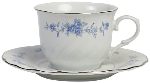 Lynns Blue Rose Cup and Saucer, Set of 6