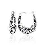 Sterling Silver Bali Inspired Filigree Oval Hoop Earrings
