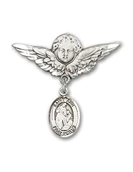 Sterling Silver Baby Badge with St. Ann Charm and Angel w/Wings Badge Pin