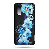 WIRELESS CENTRAL Brand Hard Snap-on Shield BLACK With BLUE FLOWER Design Fa ....