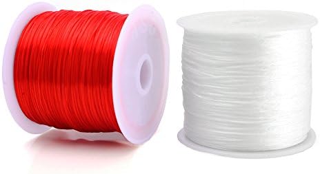 Joolanda 0.7mm White & Red Elastic Stretch Polyester Jewelry Bracelet Crystal String Cord, Stretchy String, Bead String (60Meters/Roll)