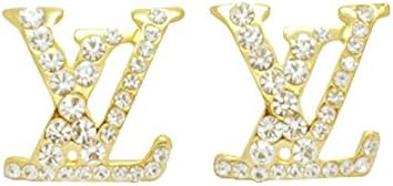 Yellow Gold Plated and White Crystal Diamond Stud Earrings.