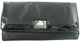 Liz Claiborne Checkbook Wallet in Black Nylon with Patent Trim