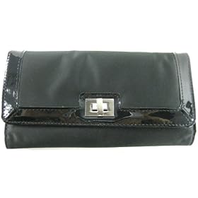 Liz Claiborne Checkbook Wallet in satin-like Black Nylon with Patent Trim
