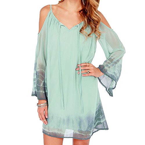 Anself Women Chiffon Off Shoulder Dress Backless Loose Shift Dress