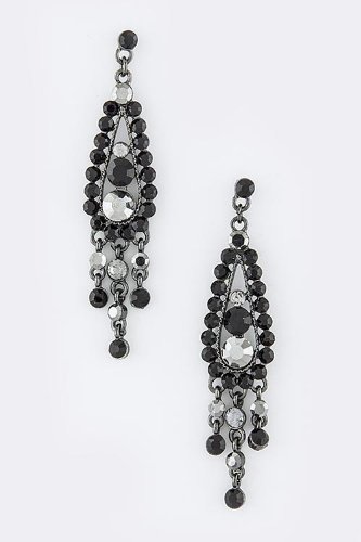 KARMAS CANVAS CRYSTAL DROPLET FRINGE EARRINGS (Black)