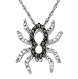 14k White Gold Black and White Diamond Spider Pendant (1/6 cttw), 18