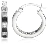 Silver Black/White Cubic Zirconia Hoop Earrings