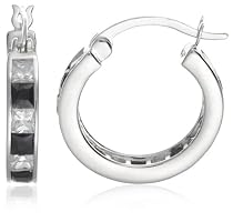Silver Black/White Cubic Zirconia Hoop Earrings