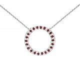 Sterling Silver January Birthstone Garnet Crystal Pave Circle Pendant on 16-18in Chain Necklace