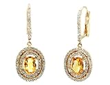 Citrine Gemstone and Diamond Drop Earrings 2.17 Carat (ctw) in 14K Yellow Gold