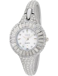 Burgi Womens BU40SS Round Diamond Crystal Silver-tone Bangle Quartz Watch