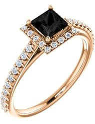 10K Rose Gold Princess Cut Black and White Diamond Halo-Style Ring -- LIFETIME WARRANTY