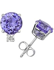 5mm Round Tanzanite and Diamond Stud Earrings in 14K White Gold