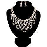 Luxury Swarovski Crystal Bib Necklace And Drop Earring Set (Silver Tone)