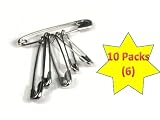 First Aid Safety Pins in Packs of 6 - 10 Packs (Total of 60 Pins)