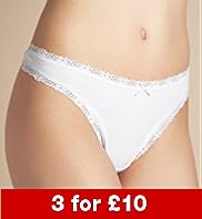 Cotton Rich Lace Trim Low Rise Thong