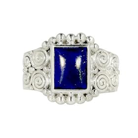 Sterling Silver Scroll Design Lapis Ring by Sajen by 