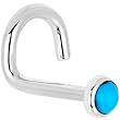 Solid 14KT White Gold 2mm Turquoise Left Nostril Screw - 18 Gauge