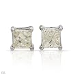 Stud Earrings With Genuine Princess Cut Diamonds Made of White Gold Length 4mm
