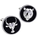 Enamel Bear and Bull Cufflinks Black Round Cuff links